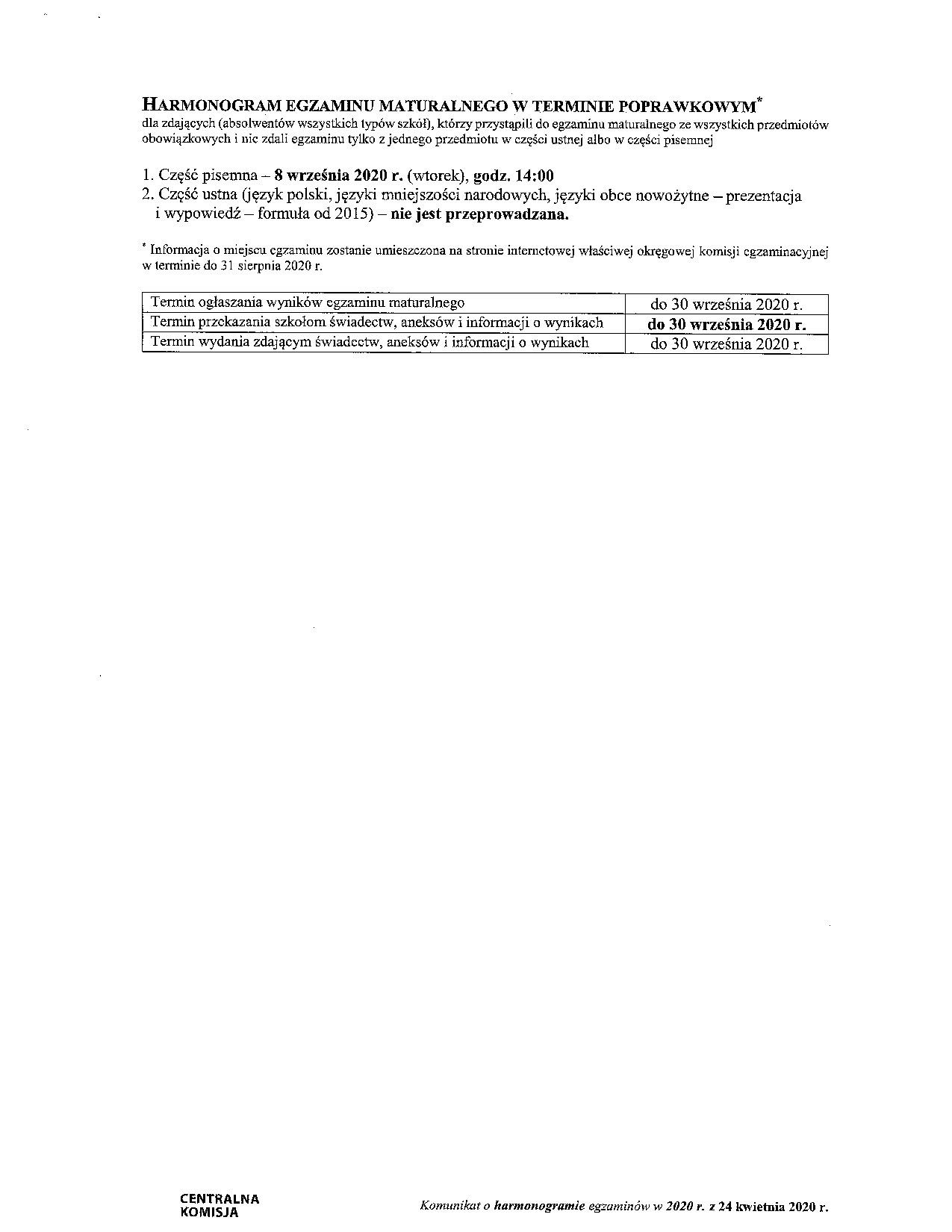 Harmonogram tegorocznego egzaminu maturalnego. (zdjęcie 3)