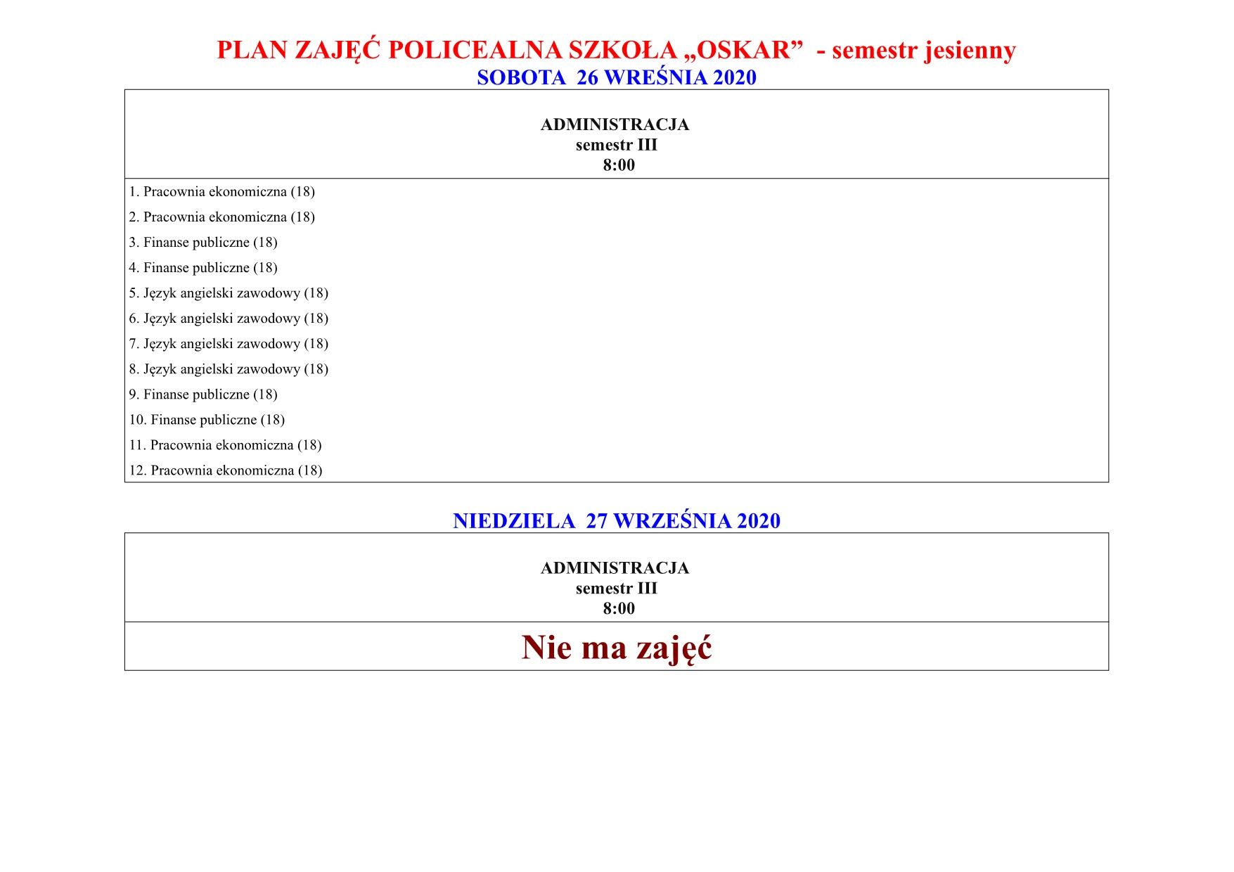 Plan zajęć zaocznych 26-27.09 (zdjęcie 2)