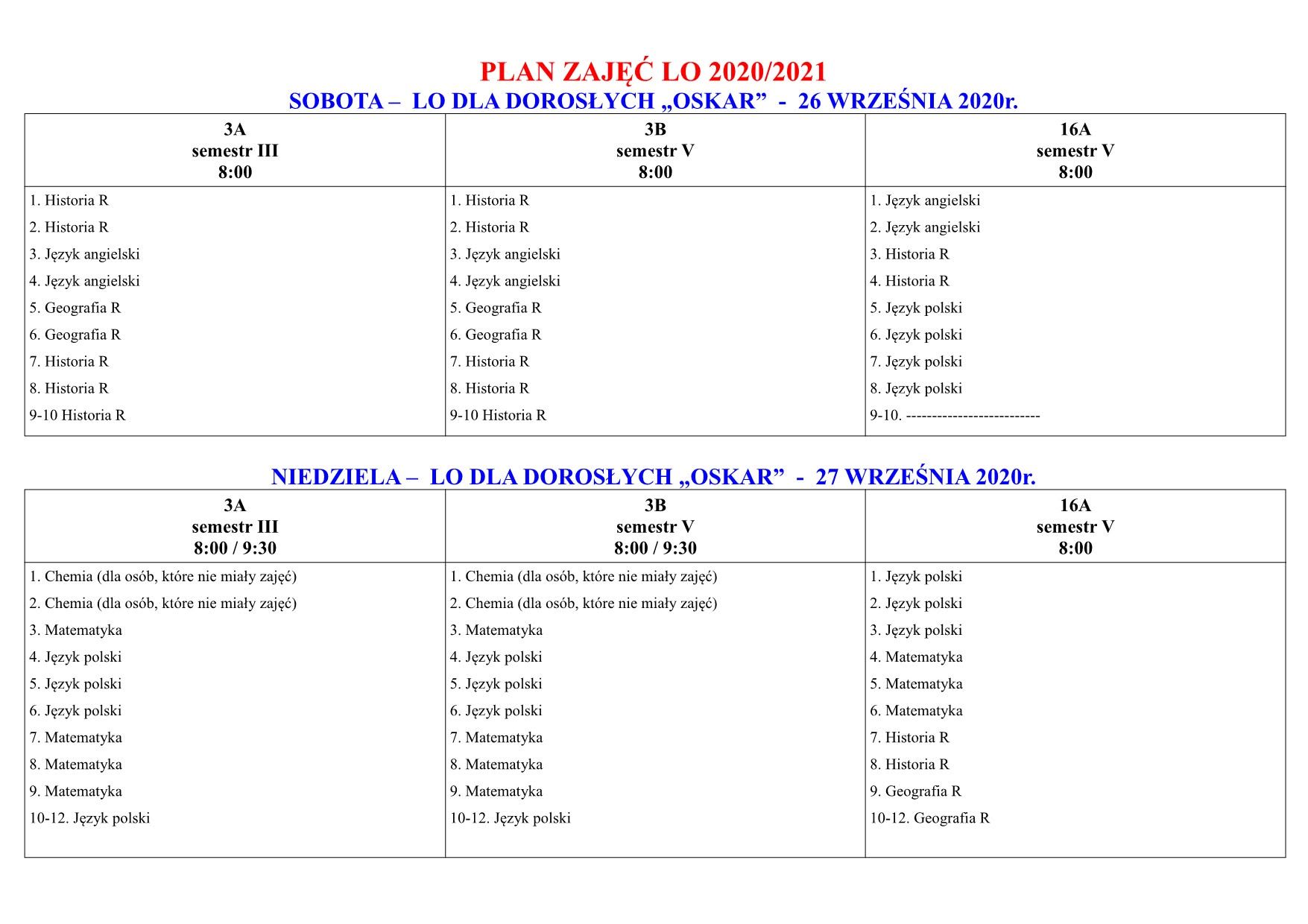 Plan zajęć zaocznych 26-27.09 (zdjęcie 1)