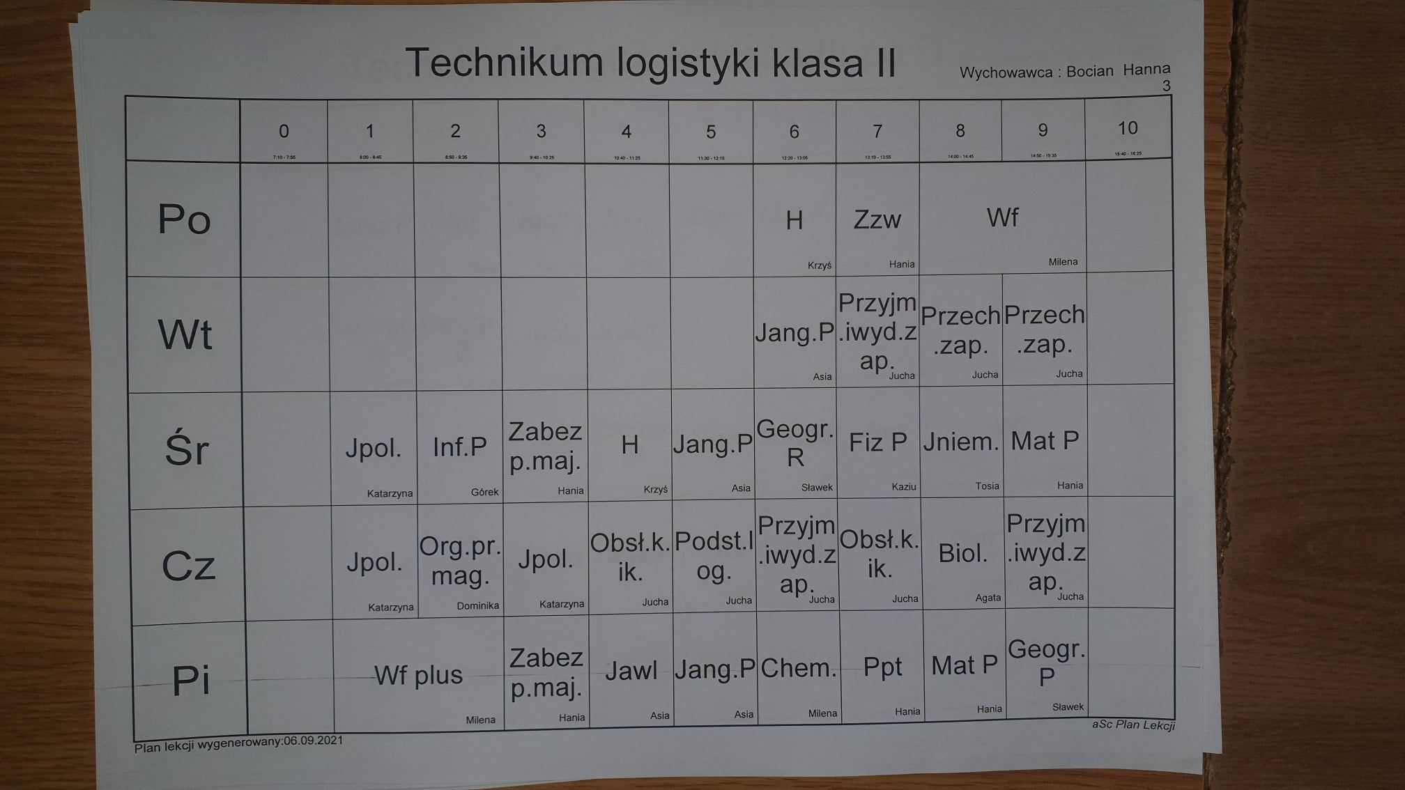 Plan zajęć (AKTUALIZACJA 07.09.2021) (zdjęcie 1)