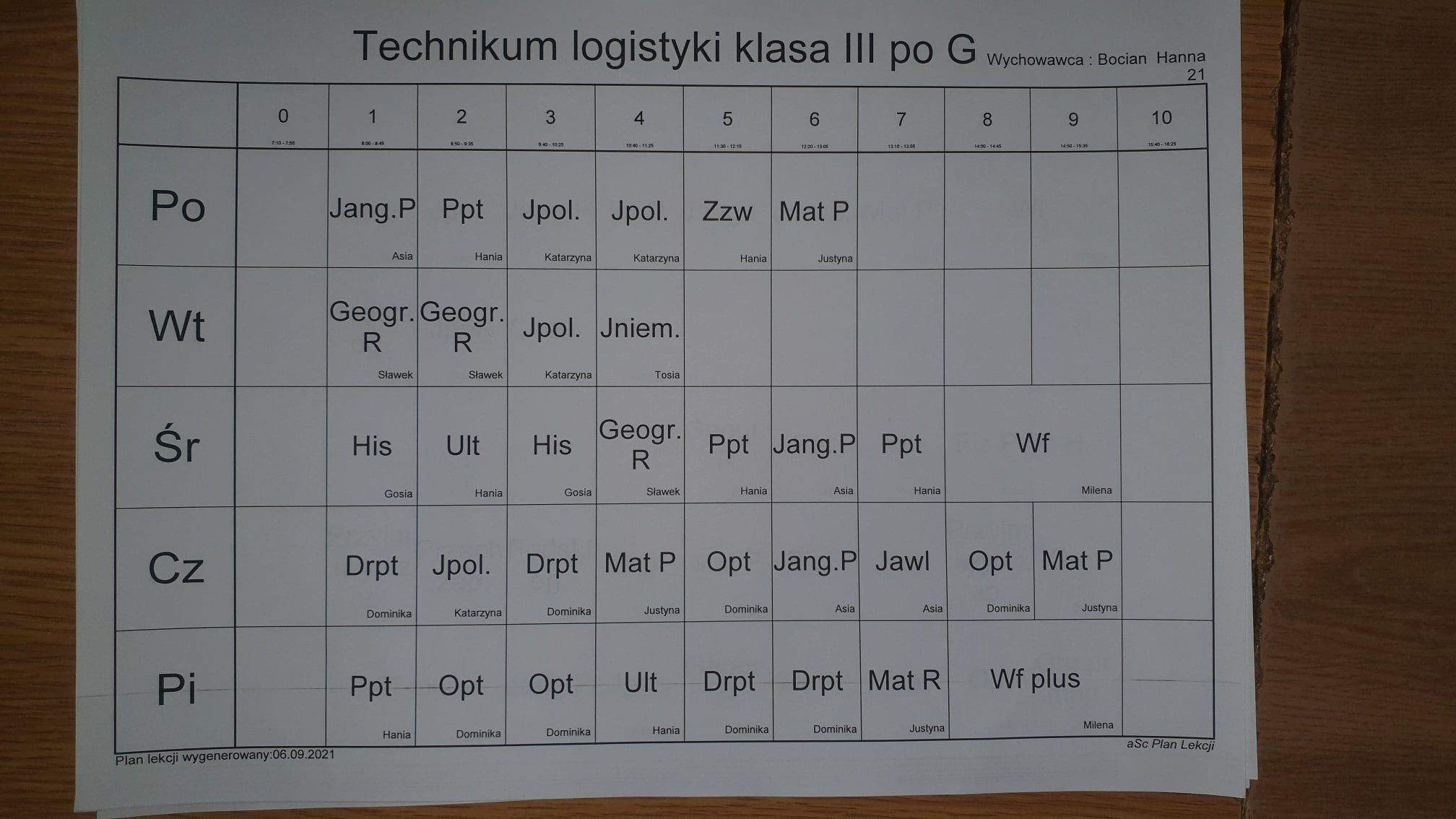 Plan zajęć (AKTUALIZACJA 07.09.2021) (zdjęcie 2)