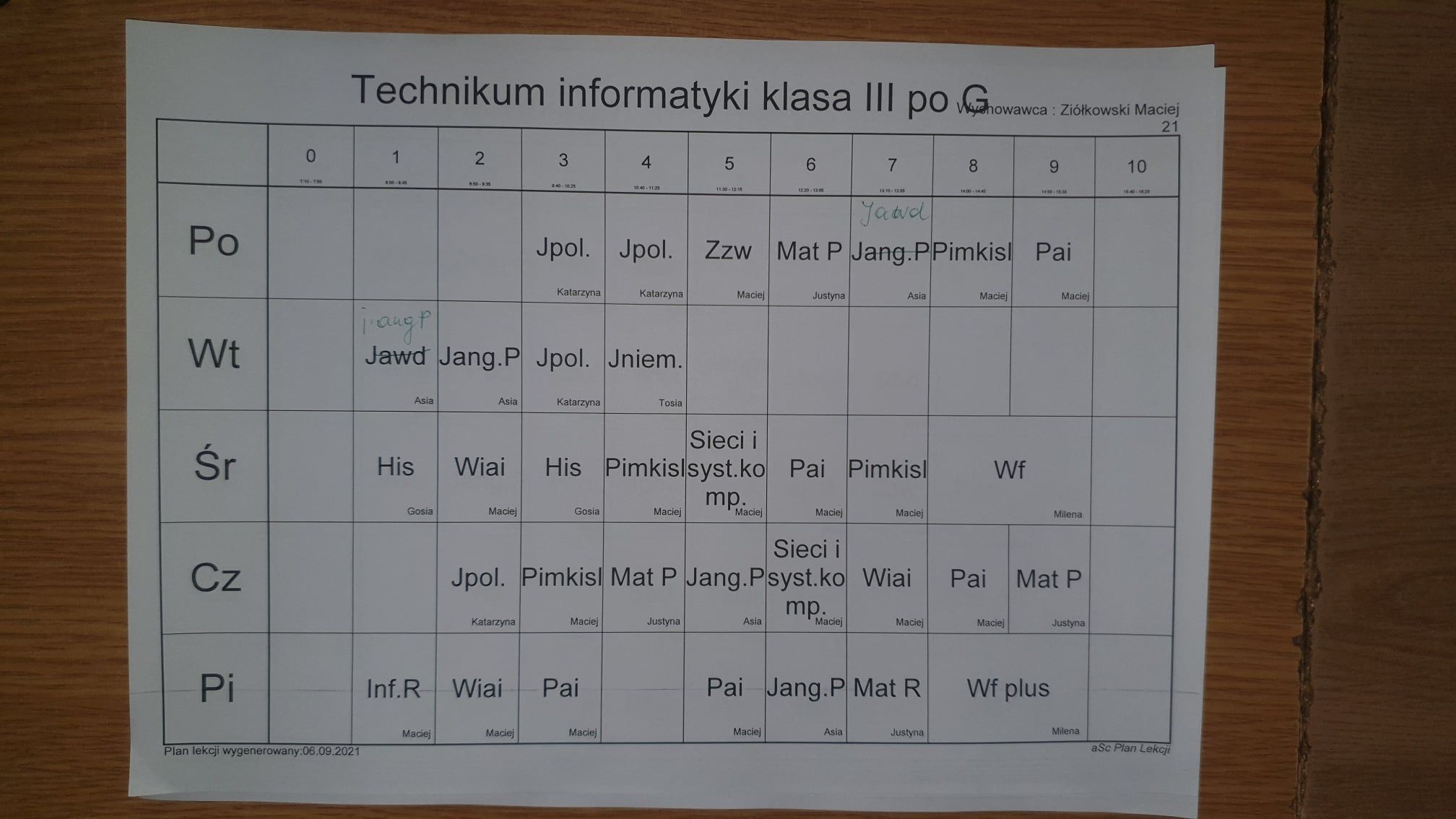 Plan zajęć (AKTUALIZACJA 07.09.2021) (zdjęcie 8)