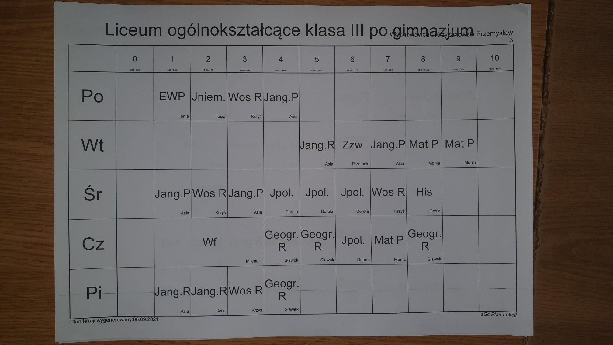 Plan zajęć (AKTUALIZACJA 07.09.2021) (zdjęcie 12)